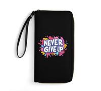Never Ever Give Up Leather Wallet Large Capacity Wallets with Zippered for Men Women