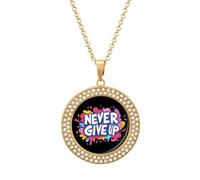 Never Ever Give Up Multicolored Diamond Necklace Dainty Round Pendants Jewelry for Women Golden-style