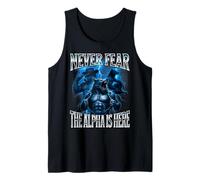 Never Fear The Alpha is Here Unhinged Iconic Wolf Meme Men Tank Top