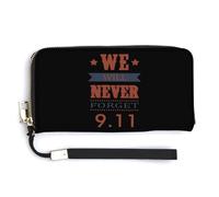 Never Forget 9.11 Leather Wallet Fashion Purse Long Pouch with Wrist Strap for Men Women