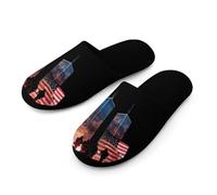 Never Forget 911 Men's Flannel Slipper Soft Non Slip House Shoes Comfy Winter Warm Indoor Outdoor Slippers