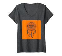 Never Forget Dreamcatcher Indigenous Remembrance V-Neck T-Shirt, Women, Dark Heather Grey, XL
