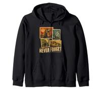 Never Forget T Rex Dinosaur Stamps Retro Fossil Era Zip Hoodie