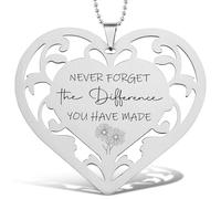 Never Forget The Difference You Have Made Heart Ornament, Stainless Steel Hanging Decoration with Laser Engraving, Appreciation Gift for Teacher Nurse Volunteer, Retirement Keepsake, CHC663