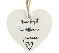 Never Forget the Difference you make, Acrylic Hanging Heart shaped plaque/Sign. A Lovely gift, Great for end of term gift for your teacher/tutor or just because. Size 6cm x 6 cm.