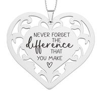 Never Forget The Difference You Make, Inspirational Stainless Steel Heart Ornament Gifts for Teachers, Nurses, Mentors, Coworkers, Volunteers, Friends, Motivational Décor VDP192