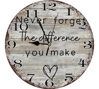 Never Forget the Difference You Make Wall Clock, Wooden Family Love Decor Clocks, Decorative Vintage Battery Operated Wall Clocks for Living Room Kitchen Bedroom Office, 10 Inch
