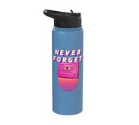 Never Forget Vintage Retro Pink Cassette 80s Music Tape Stainless Steel Insulated Water Bottle