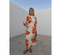 Never Fully Dressed Blurred Floral Print Midi Waisted Dress White