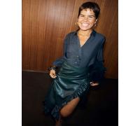 Never Fully Dressed Leather Look Ruffle Maxi Wrap Skirt Green