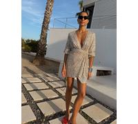 Never Fully Dressed Sequin V-Neck Mini Wrap Dress Silver Mix