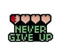 Never Give Up Gaming Enamel Pin - 3x1.8cm Pixel Heart Motivation Badge | Retro Gamer Lapel Brooch | Inspirational Geek Gift for Jacket, Hat, or Backpack