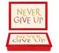 Never Give Up Lap Tray Large Wooden Surface With Soft Bean Bag Cushion Lightweight, Laptop Browsing, TV, Food, Drink, Eating, Breakfast, Dinner, Easy Serve