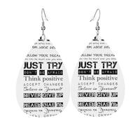 Never Give Up Leather Earring For Women Teardrop Dangle Printed Fashion Accessories Daily Wear Party