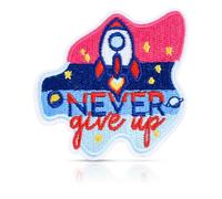 Never Give Up Space Patch, Rocket and Stars Embroidered Morale Patches, 2.56x2.36 Inch Cloud Shape, Iron On or Sew On for Jackets, Backpacks, Hats, Clothes, Motivational Accessory for Youth