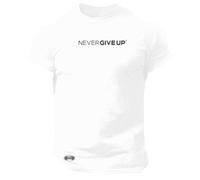 Never Give Up T Shirt Gym Monster Clothing Bodybuilding Training Workout Exercise Boxing MMA Top - Black Print (UK, Alpha, L, Regular, Regular, White)