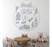 Never Grow Up - Disney Movie Neverland Book Peter Pan Inspired Decal Wall Sticker [XXLarge] [Silver]