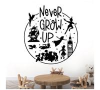 Never Grow Up - Neverland Peter Pan Inspired Children's Vinyl Wall Decal Sticker [Large] [Black]