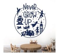 Never Grow Up - Neverland Peter Pan Inspired Children's Vinyl Wall Decal Sticker [Large] [Cobalt]