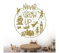 Never Grow Up - Neverland Peter Pan Inspired Children's Vinyl Wall Decal Sticker [Large] [Gold]