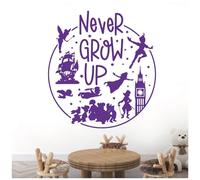 Never Grow Up - Neverland Peter Pan Inspired Children's Vinyl Wall Decal Sticker [Large] [Purple]
