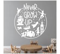 Never Grow Up - Neverland Peter Pan Inspired Children's Vinyl Wall Decal Sticker [Large] [White]