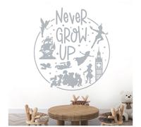 Never Grow Up - Neverland Peter Pan Inspired Children's Vinyl Wall Decal Sticker [XXLarge] [Silver]