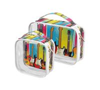 Never Have Too Many Tuitars Colorful 2 Pack Clear Toiletry Bags for TSA Approved Transparent Makeup Bag Travel Shaving Essentials para maquillaje