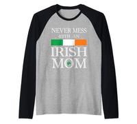 Never Mess with Irish Mom Funny St. Patricks & Mothers Day Raglan Baseball Tee