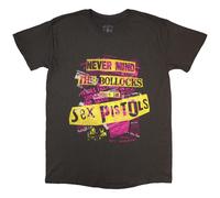 Never Mind The Text Overlay T-Shirt Sex Pistols Charcoal L