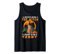Never Mind The Witch Beware of Tabby Cat Halloween Tank Top