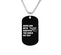 Never Run With Bagpipes You Could Get Kilt Couples Memorial Necklaces for Women Men Square Titanium Steel Chains Pendant Jewelry Gift