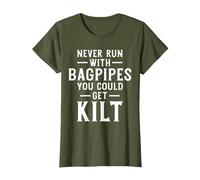 Never Run with Bagpipes You Could Get Kilt Funny Scottish T-Shirt, Women, Olive Green, Large