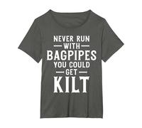 Never Run with Bagpipes You Could Get Kilt Funny Scottish T-Shirt, Women's Plus, Asphalt Grey, 1X
