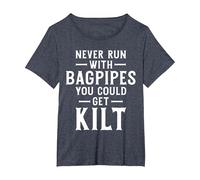 Never Run with Bagpipes You Could Get Kilt Funny Scottish T-Shirt, Women's Plus, Heather Blue, 6X