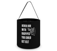 Never Run With Bagpipes You Could Get Kilt Halloween Tricking Or Treating Bucket Bags Reusable Candy Basket Tote Pumpkin Party Favor Bag