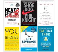 Never Split the Difference, Shoe Dog, 10% Happier, You Are a Badass, Life Leverage, Eat That Frog 6 Books Collection Set