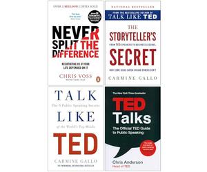 Never Split the Difference, The Storyteller's Secret, Talk Like TED, TED Talks 4 Books Collection Set