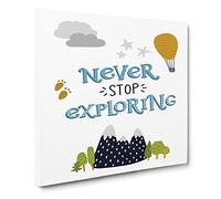 Never Stop Exploring Modern Typography Quote Canvas Print | Gallery Wrapped 30mm Frame Wall Art | 14x14 inches | Ready to Hang | Modern Typography Picture | Living Room Bedroom Lounge Office
