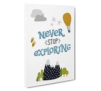 Never Stop Exploring Typography Canvas Print | Gallery Wrapped 30mm Frame Wall Art | 30x20 inches | Ready to Hang | Modern Typography Picture | Living Room Bedroom Lounge Office