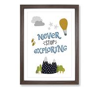 Never Stop Exploring Typography Framed Print | A2 Walnut Framed Wall Art | Ready to Hang | Modern Positive Affirmations Picture | Living Room Bedroom Lounge Office