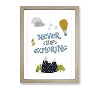 Never Stop Exploring Typography Quote Framed Print | A3 Oak Framed Wall Art | Ready to Hang | Modern Positive Affirmations Picture | Living Room Bedroom Lounge Office