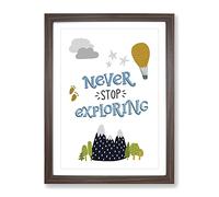 Never Stop Exploring Typography Quote Framed Wall Art Print, Ready to Hang Picture for Living Room Bedroom Home Office Décor, Walnut A3 (34 x 46 cm)