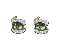 Never Stop Screaming Funny Cartoon Enamel Pins Toad Rain Frog Brooch Pin Lapel Badge for Backpacks Clothing Bags Jackets Hats Fashion Jewelry Gifts, Metal, no gemstone