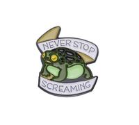 Never Stop Screaming Funny Cartoon Enamel Pins Toad Rain Frog Brooch Pin Lapel Badge for Backpacks Clothing Bags Jackets Hats Fashion Jewelry Gifts, Metal, no gemstone