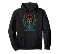 Never Surrender Fierce Lion Face Blue Accents Pullover Hoodie