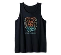 Never Surrender Fierce Lion Face Blue Accents Tank Top
