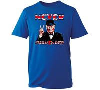 Never Surrender Union Jack T-Shirt - Motivational British Heritage Tee for History and Patriotism Fans Churchill Legend Top (Royal, 3XL Years)