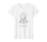 Never Thirst Again John 4:14 Minimal Linework Christian Value Graphic T-Shirt, Women, White, XS