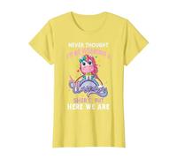 Never Thought I'd Be Wearing A Unicorn Dad Father T-Shirt, Women, Lemon Yellow, Medium